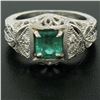 Image 6 : Platinum 1.04 ctw Radiant Emerald & Diamond Milgrain Filigree Etched Cocktail Ri