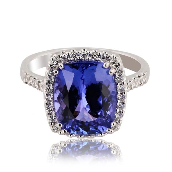 4.39 ctw Tanzanite and 0.29 ctw Diamond 18K White Gold Ring