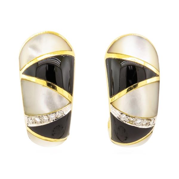 0.10 ctw Diamond, Onyx, and Mother of Pearl Earrings - 18KT Yellow Gold