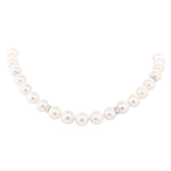 0.71 ctw Diamond and South Sea Pearl Necklace - 14KT White Gold