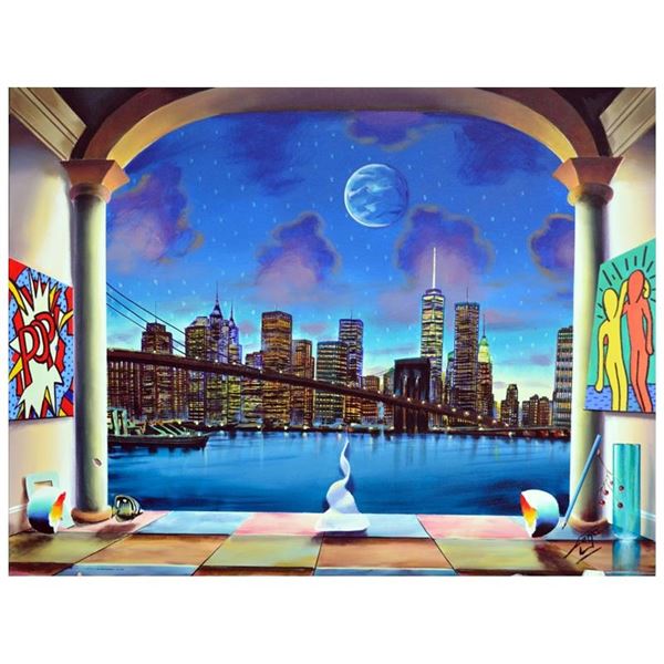 Ferjo, "A New York Evening" Original Painting on Canvas, Hand Signed with Letter