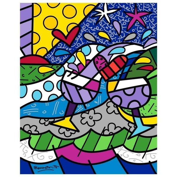 Romero Britto  Wine Country Purple  Hand Signed Limited Edition Giclee on Canvas