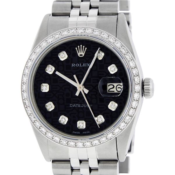 Rolex Mens Stainless Steel Black Diamond 36MM Oyster Perpetaul Datejust