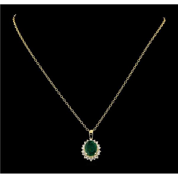 4.38 ctw Emerald and Diamond Pendant With Chain - 14KT Yellow Gold