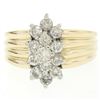 Image 1 : 14k Two Tone Gold Diamond .85 ctw Round G VS Diamond Elongated Ribbed Cluster Ri