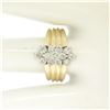 Image 8 : 14k Two Tone Gold Diamond .85 ctw Round G VS Diamond Elongated Ribbed Cluster Ri