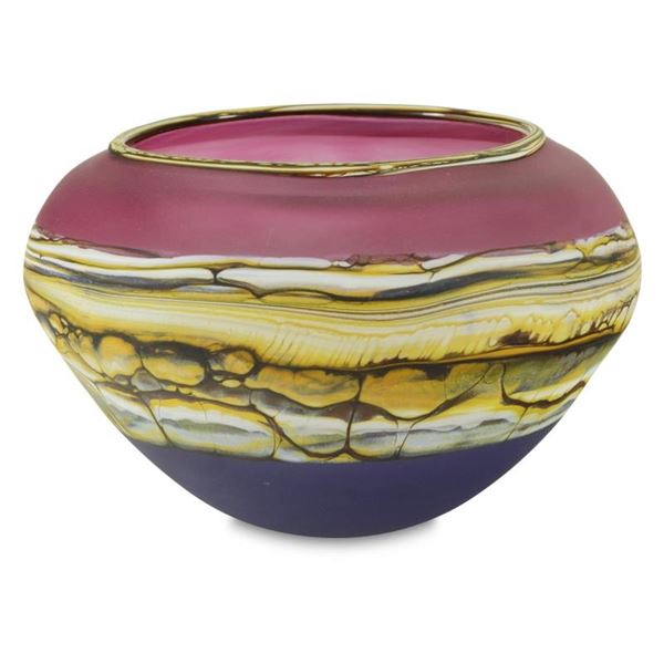 "Translucent Strata Open Bowl" Hand Blown Glass Sculpture, Hand Signed by Gartne