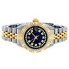 Image 8 : Rolex Ladies 2T YG/SS Blue Vignette String Pyramid Diamond Oyster Perpetual Date