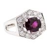 Image 1 : 3.14 ctw Oval Mixed Rhodolite Garnet And Round Brilliant Cut Diamond Ring - 14KT