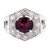 Image 2 : 3.14 ctw Oval Mixed Rhodolite Garnet And Round Brilliant Cut Diamond Ring - 14KT