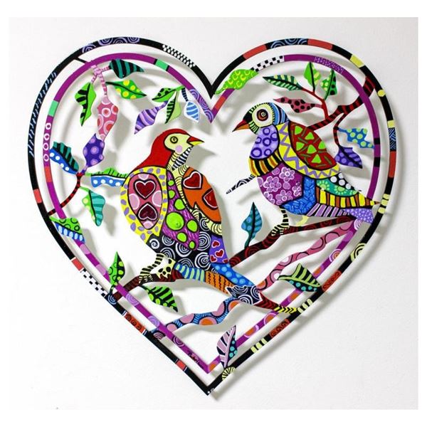 Patricia Govezensky, "Love Birds V" Original Painting on Laser Cut Steel with Le