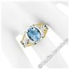 Image 3 : Estate 14kt Two Tone Gold 2.10 ctw Oval Aquamarine Grooved Cocktail Ring