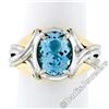 Image 4 : Estate 14kt Two Tone Gold 2.10 ctw Oval Aquamarine Grooved Cocktail Ring