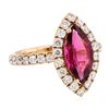 Image 1 : 2.99 ctw Marquise Brilliant Rubellite And Round Brilliant Cut Diamond Ring - 14K