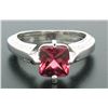 Image 1 : 18k White Gold Cushion Rubellite Tourmaline Ring w/ 0.79 ctw Pave Fine Diamonds