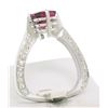 Image 3 : 18k White Gold Cushion Rubellite Tourmaline Ring w/ 0.79 ctw Pave Fine Diamonds