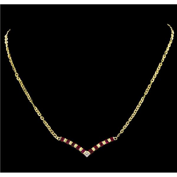 1.70 ctw Ruby and Diamond Necklace - 18KT Yellow Gold