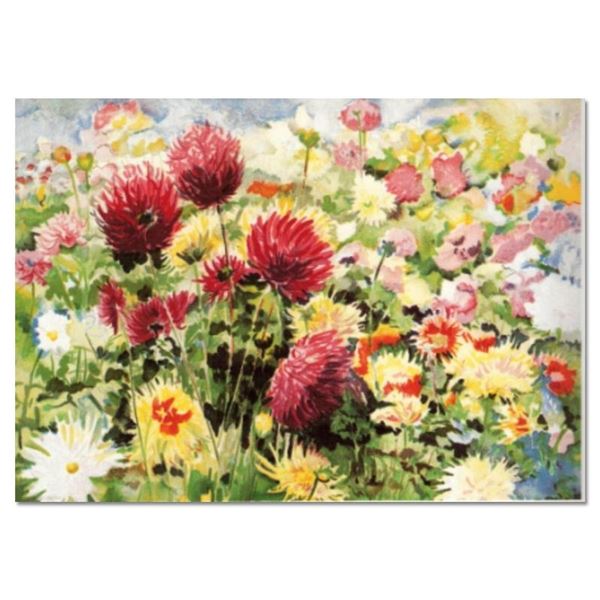 Perla Fox, "Dahlias" Hand Signed Limited Edition Serigraph with Letter of Authen