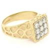 Image 4 : Mens 14K Two Tone Gold Nugget Design .90 ctw Round BRILLIANT Diamond Cluster Rin