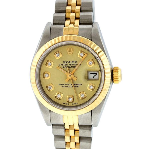 Rolex Ladies 2 Tone Champagne Diamond 26MM Datejust Wristwatch