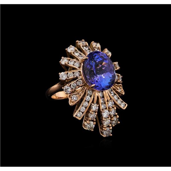 8.16 ctw Tanzanite and Diamond Ring - 14KT Rose Gold