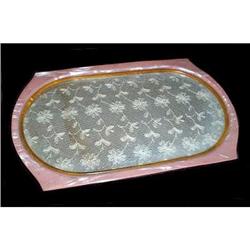 DuPont Pink Bakelite Lace and Glass Vanity Tray#1581895
