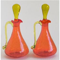 Yellow and Orange Crackle Glass Cruet Set #1582067