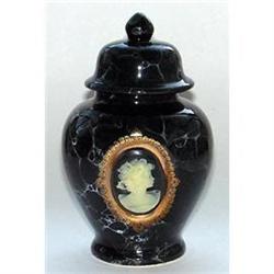Black Marbled Mt Clemens Pottery Cameo Jar #1582085