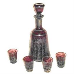 Amethyst with Silver Overlay Decanter Set #1582092