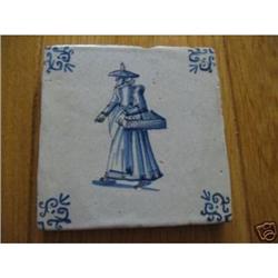 Circa 1625 Delft Tile Woman W/ Basket CHINESE #1582104