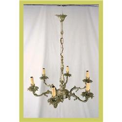 Vintage Belgian Chandelier Rococo Brass 6-Arm #1582162