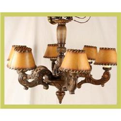 Vintage Belgian Chandelier Rustic Oak 6-Arm #1582166
