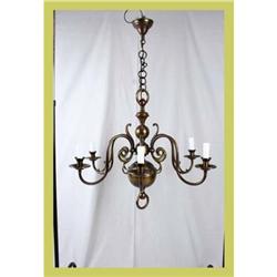 Vintage Belgian Chandelier Flemish Brass 6-Arm #1582167