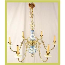 Blue Delft Chandelier Hand-Painted Brass 6-Arm #1582168