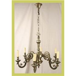 Vintage Belgian Chandelier Pewter 6-Arm #1582169