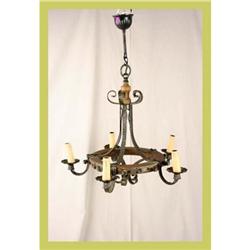 Vintage Belgian Chandelier Rustic Oak 5-Arm #1582177