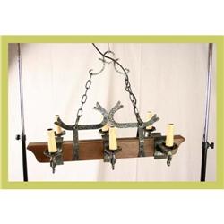 Vintage Belgian Chandelier Rustic Oak 6-Arm #1582178