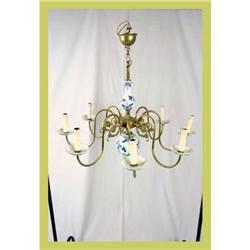 Blue Delft Chandelier Hand-Painted Brass 8-Arm #1582183