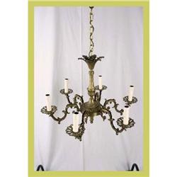 Vintage Belgian Chandelier Rococo Brass 6-Arm #1582186