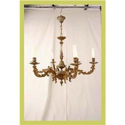 Vintage Belgian Chandelier Rococo Brass 6-Arm #1582188
