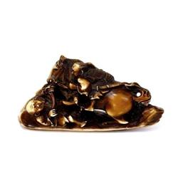 Japanese Resin Netsuke 2 Man Ride Horse Sg #1582235