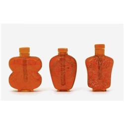 3 Chinese Amber Carved Snuff Bottle  #1582236