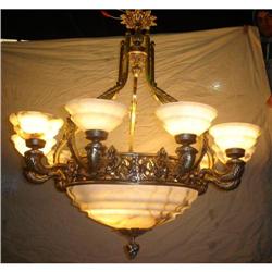 Alabaster stone and cast bronze chandelier.  #1582308