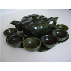 Chinese carved spinach  jade teapot & cup #1582336