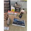 Image 2 : Oils- 2 Stroke Engine Oil, Trouble LIghts, Elec Heater, Power Chainsaw Sharpener, & Organizer
