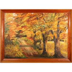 "Bridge and Fall Trees" by Elsie C. Fisher - #1564604