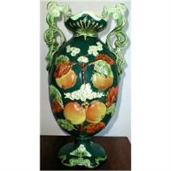 MAJOLICA Urn VASE Fruit LARGE - Nouveau-ANTIQUE#1564981