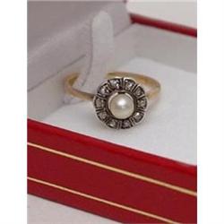 Pearl, Diamond and Gold Vintage Ring #1565031