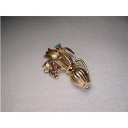 14K Sapphire Turquoise Ruby Tulip Vase Brooch #1565099