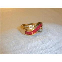 Estate 14K YG Gold Ruby Diamond Band Ring #1565106